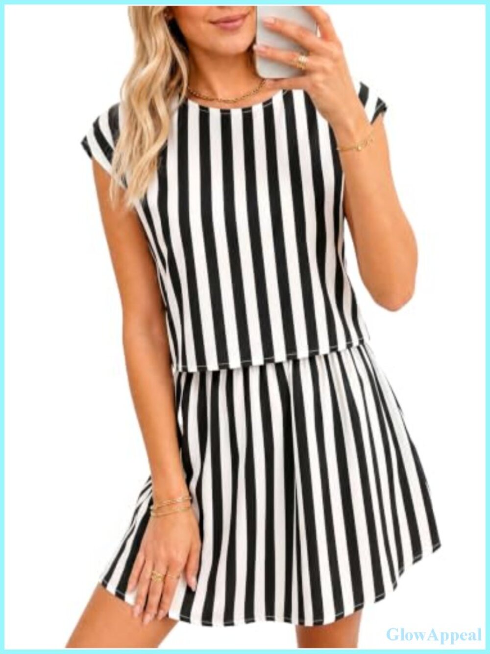 Striped 2 Piece Skirt Set Crop Top Mini Skort Lounge Set - Picture 1 of 6